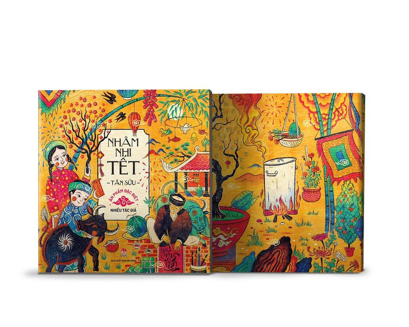 Không khí ngày xuân ngập tràn trên bìa cuốn sách "Nhâm nhi Tết." (Ảnh: Kim Đồng)