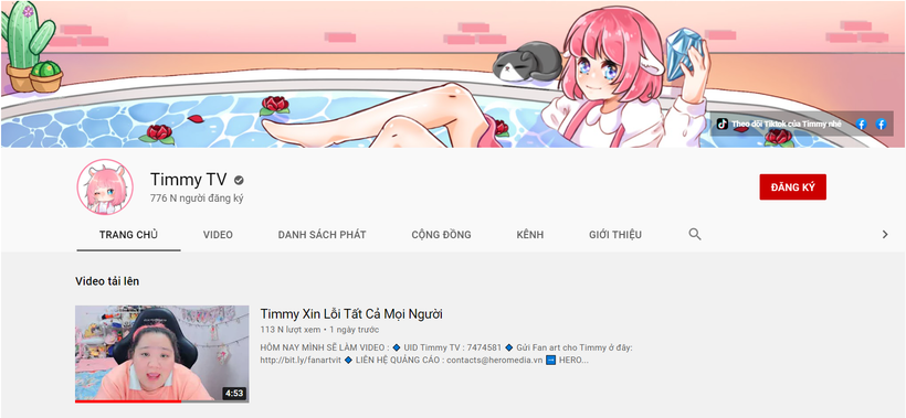 Kênh YouTube Timmy TV đã ẩn toàn bộ nội dung nhảm nhí, có hại cho trẻ em. (Ảnh chụp màn hình)