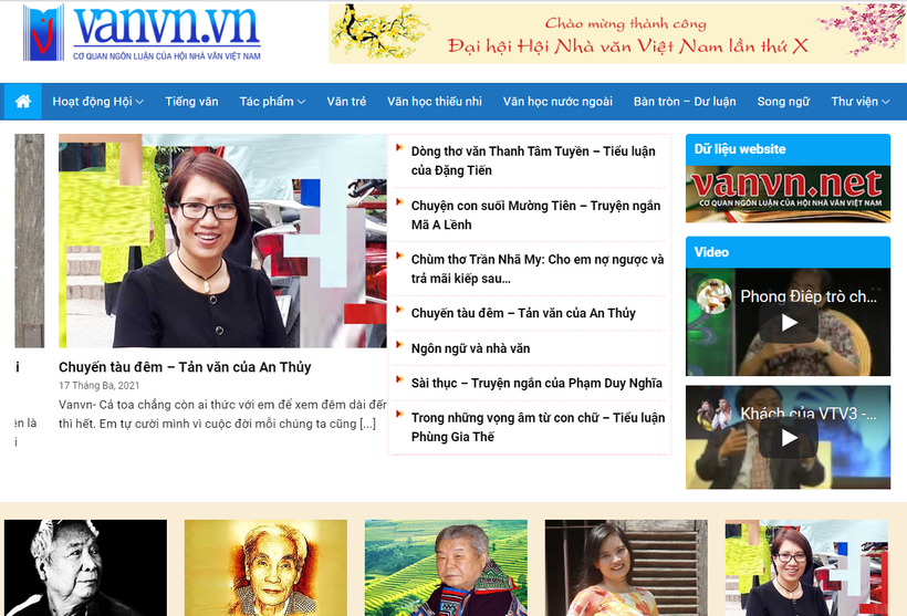 Giao diện trang thông tin điện tử mới của Hội Nhà văn Việt Nam. (Ảnh chụp màn hình)