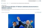 Tờ Planalto của Chính phủ Brazil đưa tin buổi hội đàm giữa Thủ tướng Phạm Minh Chính và Tổng thống Lula da Silva. (Ảnh chụp màn hình/TTXVN)