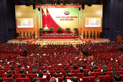 Tổng Bí thư, Chủ tịch nước Nguyễn Phú Trọng đọc Báo cáo chính trị của Ban Chấp hành Trung ương Đảng khóa XII và các văn kiện trình Đại hội. (Ảnh: TTXVN)