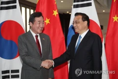 Thủ tướng Trung Quốc Lý Khắc Cường và người đồng cấp Hàn Quốc Lee Nak-yon. (Nguồn: Yonhap) 