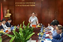 Trong ảnh: Bí thư Thành ủy Hà Nội Hoàng Trung Hải phát biểu tại buổi làm việc. Ảnh: Minh Nghĩa- TTXVN 