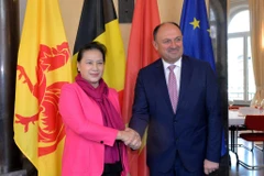 Chủ tịch Quốc hội Nguyễn Thị Kim Ngân gặp Bộ trưởng kiêm Chủ tịch vùng Wallonie Willy Borsus. (Ảnh: Trọng Đức/ TTXVN) 