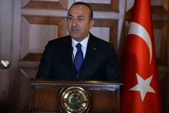 Ngoại trưởng Thổ Nhĩ Kỳ Mevlut Cavusoglu tại cuộc họp báo ở Ankara. (Ảnh: THX/TTXVN)