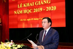 Giáo sư-tiến sỹ Nguyễn Xuân Thắng, Bí thư Trung ương Đảng, Giám đốc Học viện Chính trị quốc gia Hồ Chí Minh phát biểu khai giảng năm học. (Ảnh: Dương Giang/ TTXVN)