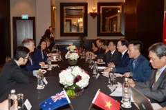 Phó Thủ tướng Trịnh Đình Dũng làm việc với Bộ trưởng Thương mại và Xuất khẩu kiêm Bộ trưởng Môi trường New Zealand David Parker. (Ảnh: Hoàng Linh/TTXVN)