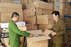 Lực lượng chức năng kiểm tra hàng hóa không có hóa đơn, chứng từ. (Ảnh minh họa: Trần Việt/TTXVN)