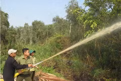 Diễn tập chữa cháy Vườn quốc gia U Minh Hạ (Cà Mau). (Ảnh: Tràng Dương/TTXVN)