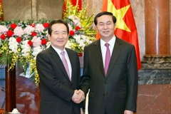 Chủ tịch nước Trần Đại Quang tiếp Chủ tịch Quốc hội Hàn Quốc Chung Sye-kyun đang có chuyến thăm chính thức Việt Nam. (Ảnh: Nhan Sáng/TTXVN)