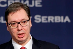 Ông Aleksandar Vucic phát biểu tại cuộc họp báo ở Belgrade ngày 13/2. (Nguồn: EPA/TTXVN)