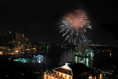 Thành phố Hồ Chí Minh bắn pháo hoa chào mừng năm mới Ất Mùi 2015. (Ảnh: Kim Phương/TTXVN)