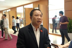 Phó trưởng Ban Dân nguyện của Quốc hội Lưu Bình Nhưỡng chia sẻ với báo chí bên hành lang Quốc hội. (Ảnh: Hùng Võ/Vietnam+)