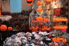 Các sản phẩm đồ chơi Halloween mang hai màu sắc chủ đạo là cam và đen. (Ảnh: Việt Anh/Vietnam+)