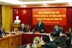 Thủ tướng Nguyễn Xuân Phúc làm việc với lãnh đạo chủ chốt Thanh tra Chính phủ. (Ảnh: Lâm Khánh/TTXVN)
