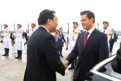 Đoàn lãnh đạo Cấp cao nền kinh tế Mexico do Tổng thống Enrique Peña Nieto dẫn đầu tham dự Tuần lễ Cấp cao APEC 2017, tại thành phố Đà Nẵng. Bộ trưởng Bộ Khoa học và Công nghệ Chu Ngọc Anh đón đoàn tại Sân bay Quốc tế Đà Nẵng sáng 9/11. (Ảnh: TTXVN)