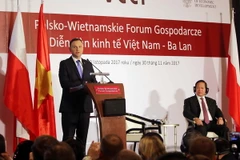 Tổng thống Ba Lan Andrzej Duda phát biểu tại diễn đàn. (Ảnh: Thanh Vũ/TTXVN)