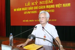 Ông Tạ Ngọc Tấn, Giám đốc Học viện Chính trị Quốc gia Hồ Chí Minh phát biểu tại lễ kỷ niệm. (Ảnh: Phương Hoa/TTXVN)