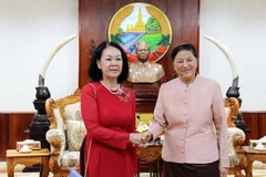 Chủ tịch Quốc hội Lào Pany Yathotu tiếp Chủ nhiệm Ủy ban các vấn đề xã hội của Quốc hội Trương Thị Mai. (Ảnh: Phạm Kiên/TTXVN) 