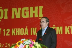 Chủ tịch Uỷ ban Trung ương Mặt trận Tổ quốc Việt Nam Nguyễn Thiện Nhân phát biểu tại hội nghị. (Ảnh: Nguyễn Dân/TTXVN) 