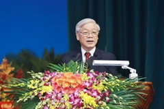 Tổng Bí thư Nguyễn Phú Trọng phát biểu tại Đại hội. (Ảnh: Minh Quyết/TTXVN) 