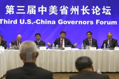 Chủ tịch Trung Quốc Tập Cận Bình trong cuộc gặp với giới lãnh đạo doanh nghiệp Mỹ tại Seattle ngày 22/9. (Nguồn: AFP/TTXVN)