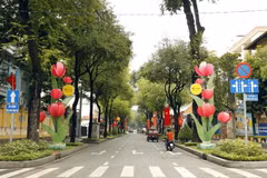 Hình ảnh đường phố TP.HCM rực rỡ cờ hoa chào mừng ngày 30/4-1/5