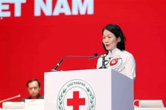 Chủ tịch Hội Chữ thập Đỏ Việt Nam Bùi Thị Hòa khóa X phát biểu tại Đại hội. (Ảnh: Thanh Tùng/TTXVN)