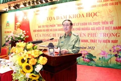 Thượng tướng, PGS.TS Trần Quốc Tỏ, Ủy viên Trung ương Đảng, Phó Bí thư Đảng ủy Công an Trung ương, Thứ trưởng Bộ Công an phát biểu. (Ảnh: Phạm Kiên/TTXVN)