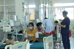 Các bệnh nhân mắc sốt xuất huyết đang được điều trị tại Bệnh viện Nhi Gia Lai. (Ảnh: TTXVN phát)