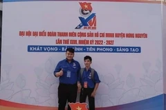 Hoàng Kim Vị dự đại hội Đoàn huyện Hưng Nguyên vào đầu tháng 4/2022. (Ảnh: Bích Huệ/TTXVN)