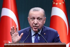 Tổng thống Thổ Nhĩ Kỳ Recep Tayyip Erdogan phát biểu tại Ankara. (Ảnh: AFP/TTXVN)