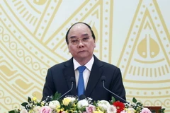 Chủ tịch nước Nguyễn Xuân Phúc phát biểu tại buổi lễ. (Ảnh: Thống Nhất/TTXVN)