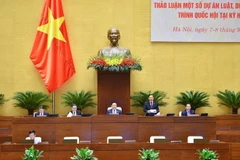 Phó Chủ tịch Quốc hội Nguyễn Khắc Định điều hành phiên thảo luận về dự án Luật Thanh tra (sửa đổi) và Dự án Luật Thực hiện dân chủ ở cơ sở. (Ảnh: Doãn Tấn/TTXVN)