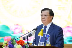 Bí thư Thành ủy Hà Nội Đinh Tiến Dũng phát biểu chỉ đạo. (Ảnh: Văn Điệp/TTXVN)