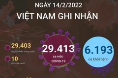 [Infographics] Ngày 14/2, Việt Nam ghi nhận 29.413 ca mắc COVID-19 