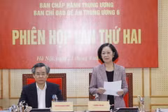 Bà Trương Thị Mai, Ủy viên Bộ Chính trị, Bí thư Trung ương Đảng, Trưởng Ban Tổ chức Trung ương, Trưởng Ban Chỉ đạo phát biểu. (Ảnh: Phương Hoa/TTXVN)