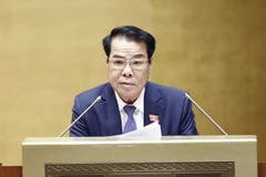 Trưởng Ban Dân nguyện thuộc Ủy ban Thường vụ Quốc hội Dương Thanh Bình trình bày Báo cáo kết quả giám sát việc giải quyết kiến nghị của cử tri gửi đến Kỳ họp thứ 2, Quốc hội khóa XV. (Ảnh: Doãn Tấn/TTXVN)