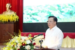 Bí thư Thành ủy Hà Nội Đinh Tiến Dũng phát biểu chỉ đạo, kết luận buổi làm việc. (Nguồn: hanoimoi.com.v)