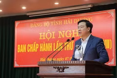 Ông Phạm Xuân Thăng, Bí thư Tỉnh ủy Hải Dương phát biểu tại Hội nghị. (Ảnh: Mạnh Minh/TTXVN)
