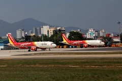 Máy bay của Hãng hàng không Vietjet tại sân bay Đà Nẵng. (Ảnh: Ngọc Hà/TTXVN)