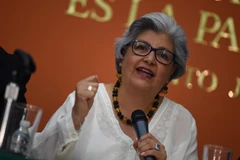 Bộ trưởng Kinh tế Mexico Graciela Márquez Colín phát biểu tại một cuộc họp báo ở Washington DC., Mỹ. (Ảnh: AFP/TTXVN)