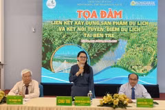 Phó Giám đốc Sở VHTT&DL tỉnh Bến Tre Nguyễn Thị Ngọc Dung phát biểu tại tọa đàm. (Ảnh: Huỳnh Phúc Hậu/TTXVN)