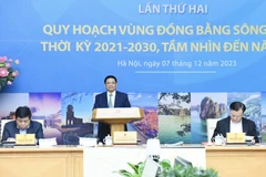 Thủ tướng Phạm Minh Chính chủ trì Hội nghị Hội đồng Điều phối vùng Đồng bằng sông Hồng. (Ảnh: Dương Giang/TTXVN)
