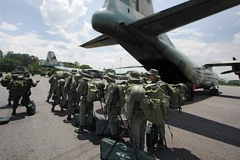 Binh sỹ Venezuela làm nhiệm vụ tại La Fria, bang Tachira, giáp ranh Colombia ngày 31/8. (Nguồn: AFP/TTXVN)