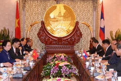 Phó Chủ tịch nước Lào Buonnhang Vorachith hội đàm với Phó Chủ tịch nước Nguyễn Thị Doan. (Ảnh: Thống Nhất/TTXVN)