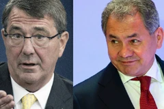 Bộ trưởngBộ trưởng Quốc phòng Mỹ Ashton Carter và người đồng cấp Nga Sergei Shoygu. (Nguồn: AFP, Sputnik)