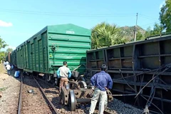 Sự cố tàu hàng trật bánh tại ga Suối Vận, huyện Tánh Linh, tỉnh Bình Thuận. (Nguồn ảnh: CLB đam mê Đường sắt)