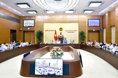 Ủy ban Thường vụ Quốc hội Quốc hội biểu quyết xem xét sắp xếp đơn vị hành chính cấp huyện, cấp xã giai đoạn 2023-2025 của 12 tỉnh. (Ảnh: Doãn Tấn/TTXVN)