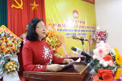 Ủy viên Bộ chính trị, Bí thư Thành ủy, Trưởng đoàn đại biểu Quốc hội thành phố Hà Nội Bùi Thị Minh Hoài phát biểu tại ngày hội. (Ảnh: Nguyễn Thắng/TTXVN.)
